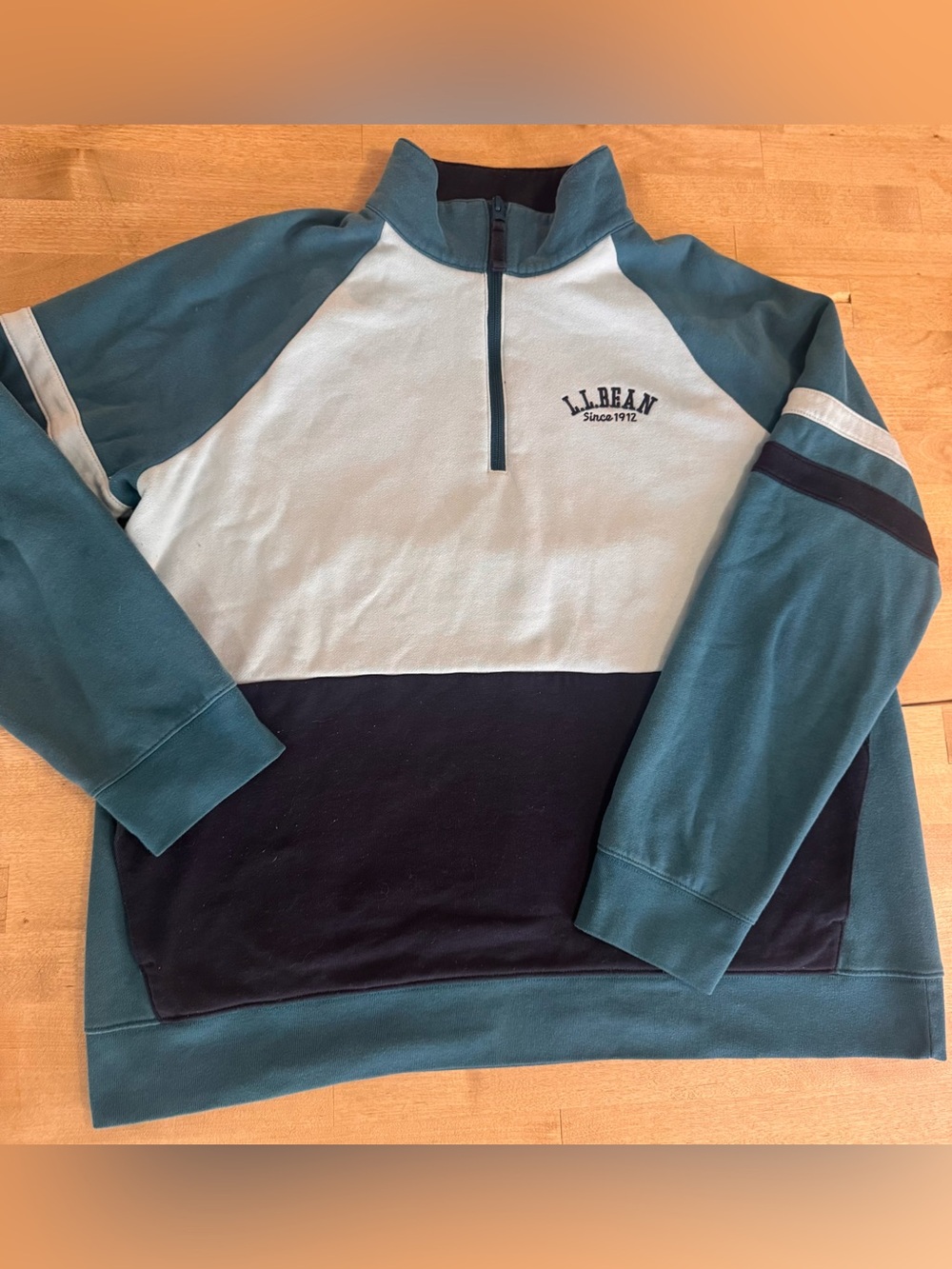 L.L. Bean women’s cotton Colorblock Half-Zip Sweatshirt